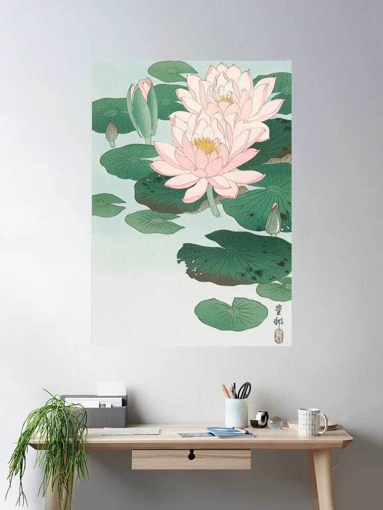 Ohara Koson Flowering Water Lily Painting Fine Canvas POSTER ,Home Decor Wall art painting