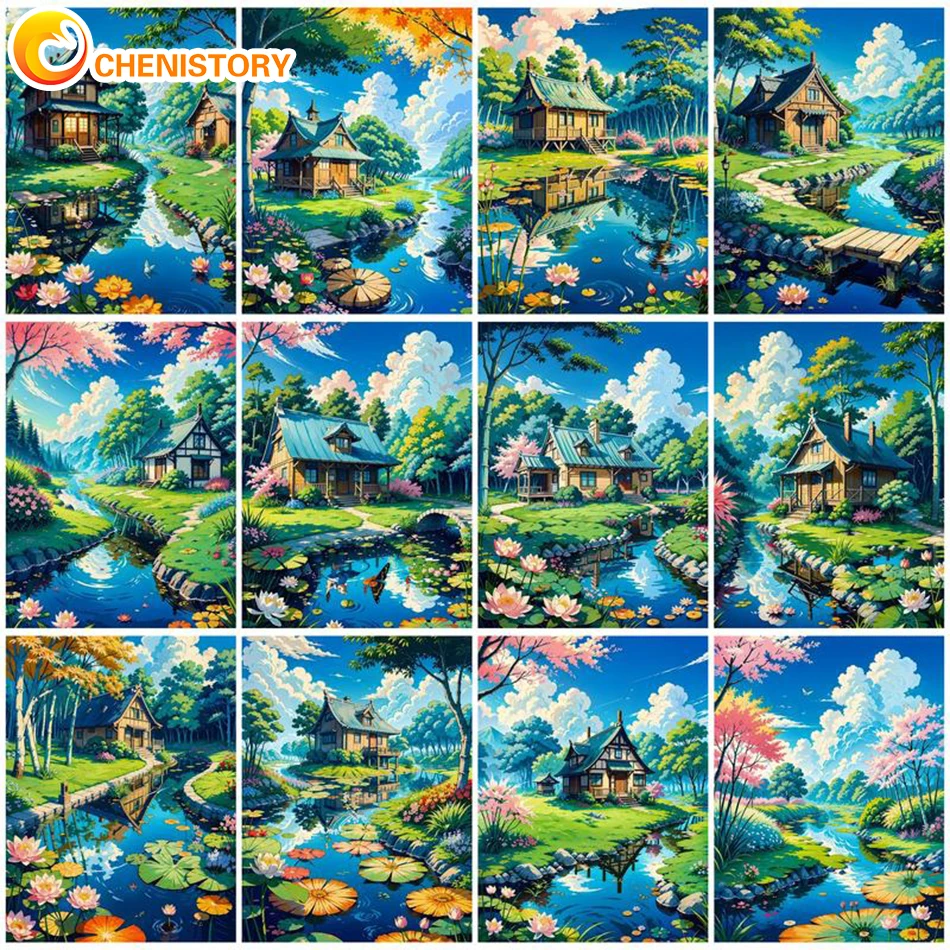 

CHENISTORY 60x75cm Frame DIY Painting By Number Landscape House Acrylic Paint HandPainted Adult Coloring By Numbers Home Decor