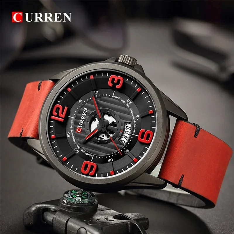 CURREN Fashion Mens Watches Chronograph Wristwatch Luxury Top Brand Sports Day Date Watch for Men Waterproof Leather Male Clock