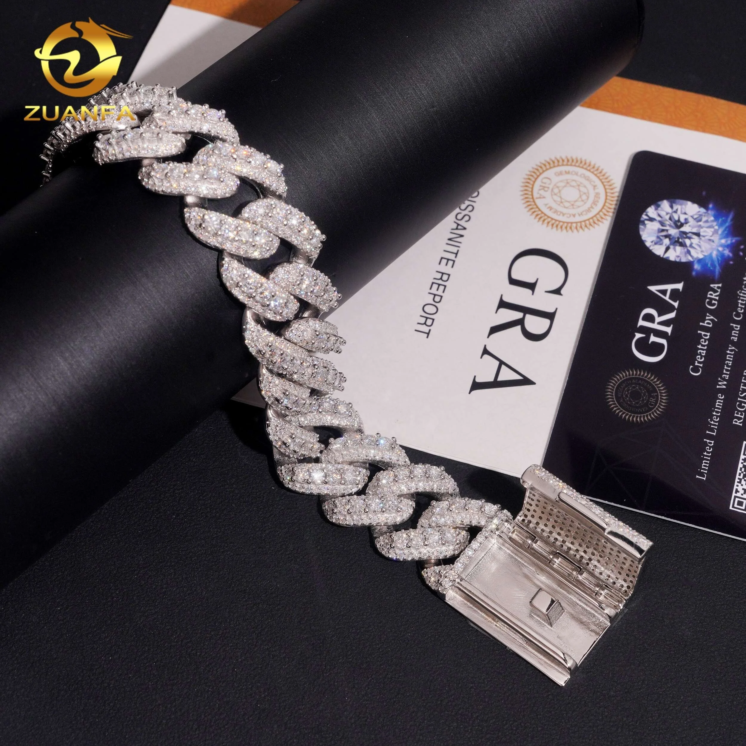 Cuban Link .Moissanite Chain with Box Clasp 925 Silver 20mm Iced Out Miami Cuban Necklace Hip Hop Jewelry for Men