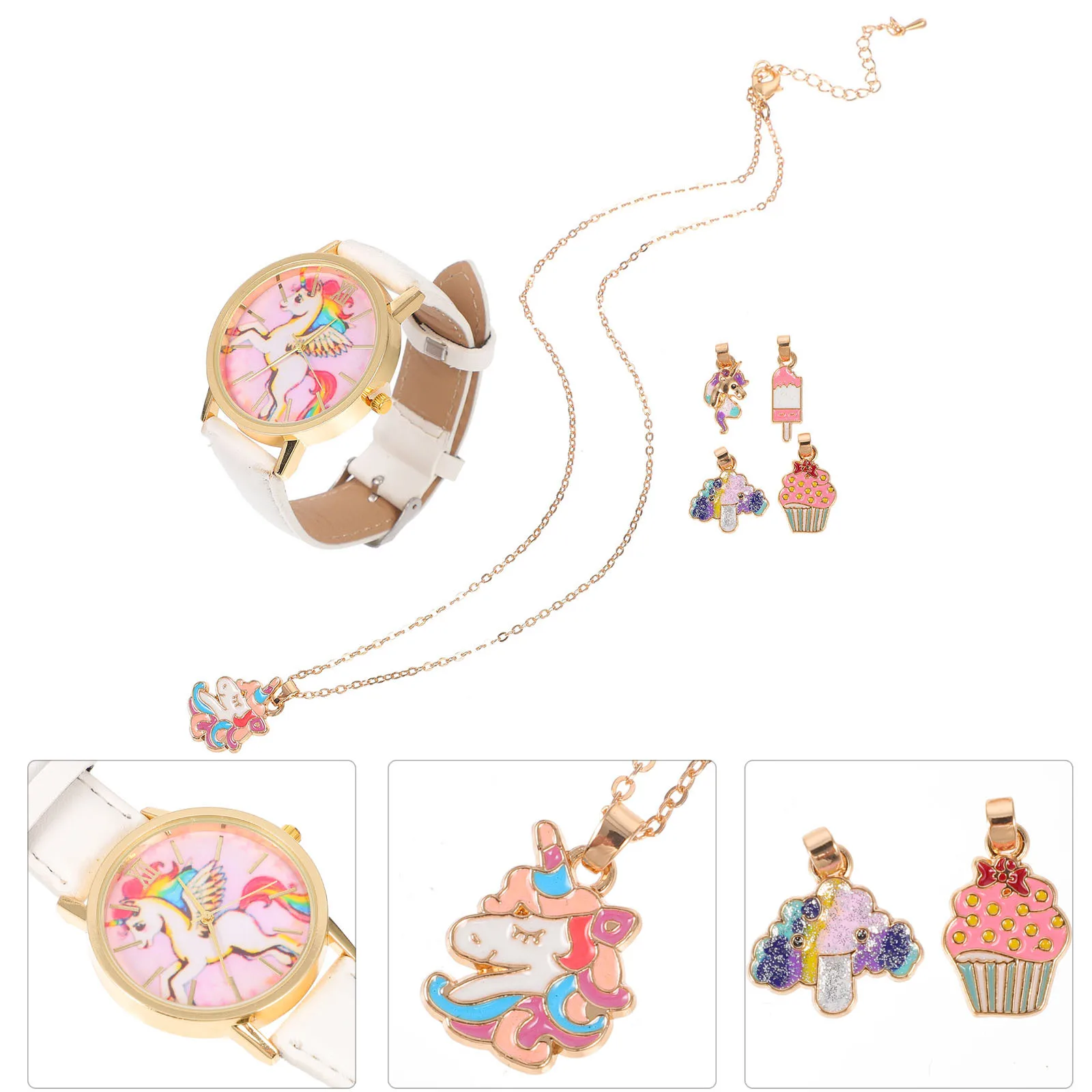 1Set Hand Chain Watch Cartoon Unicorn Quartz Exquisite Design Durable Strap Vibrant Colors Adjustable Buckle Comfortable