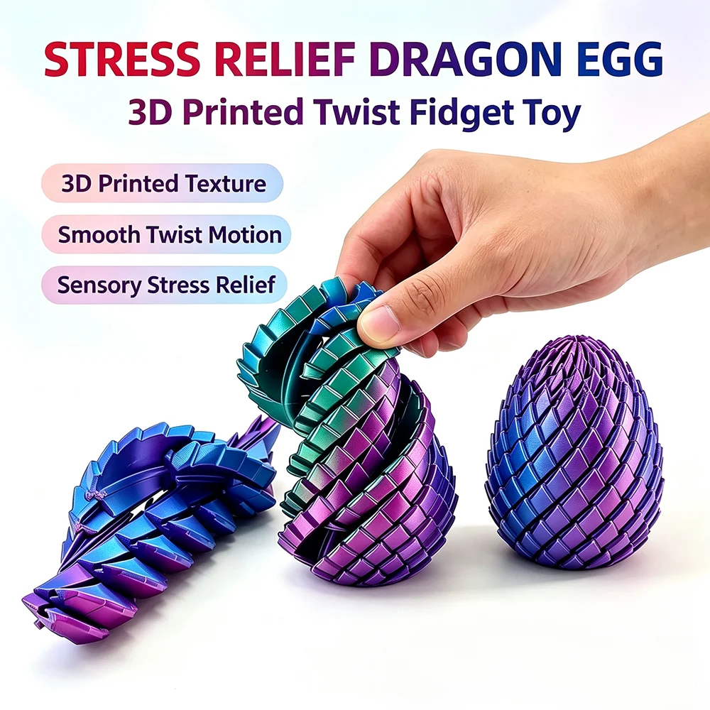 3D Printed Flexible Dragon Egg Fidget Toy Expandable Twist Sensory Stress Relief Toy Creative Desktop Ornament Creative Gift Toy