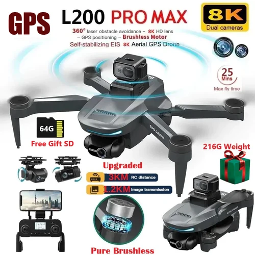 L200 PRO MAX / L200 PRO ドローン GPS ブラシレスモーター 4K HD プロフェッショナル FPV 2 軸ジンバル 360 °   障害物回避クアッドコプターおもちゃ