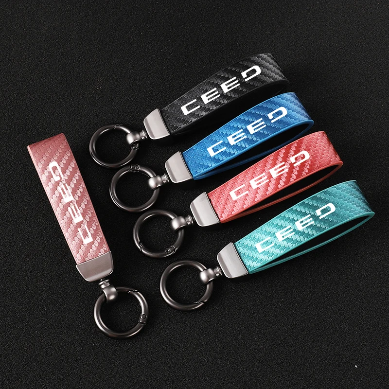 Car Carbon Fiber Leather Rope Keychain Key Ring for KIA CEED Car Accessories