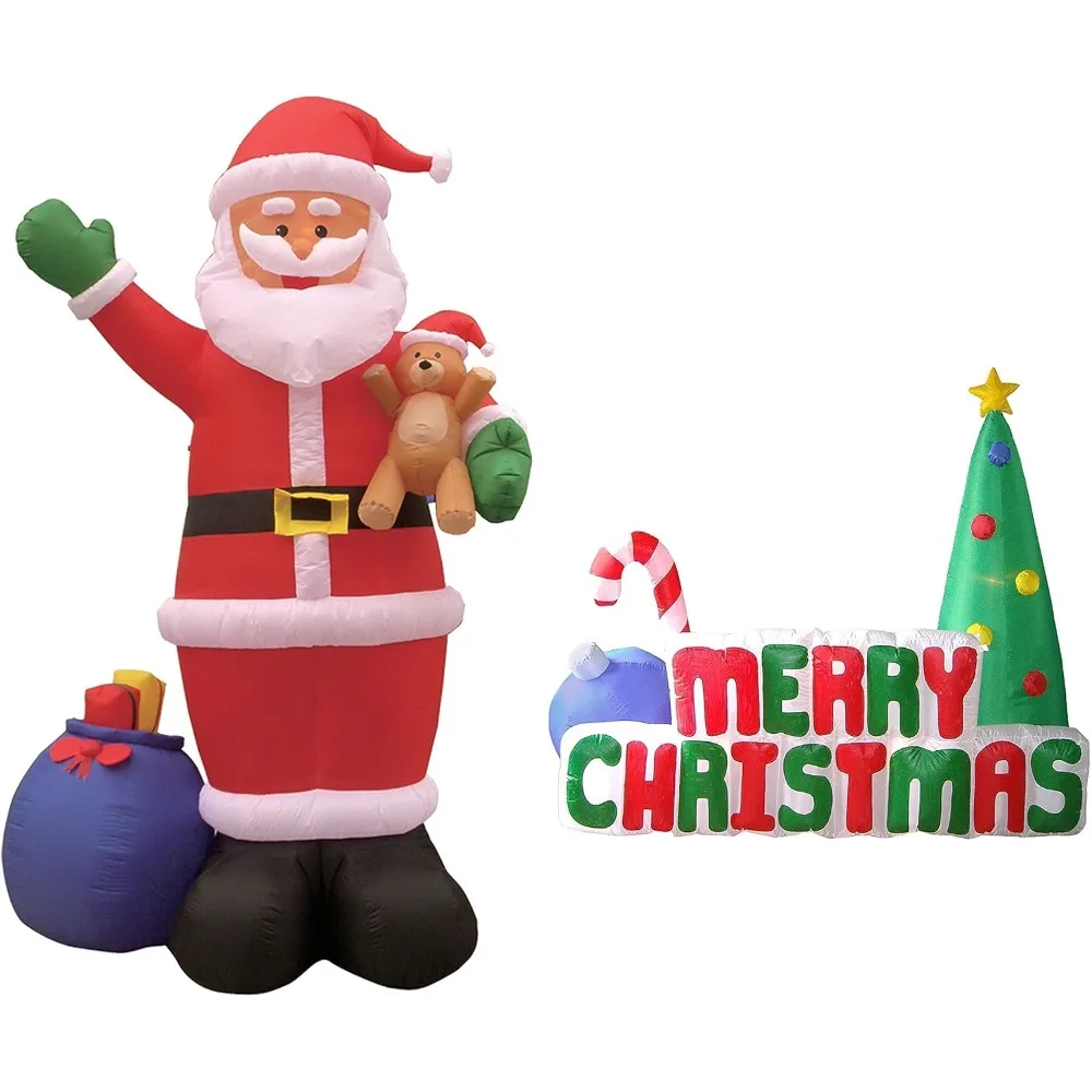 Christmas Party Decorations Bundle, Includes 12 Foot Tall Huge Inflatable Santa Claus with Gift Bag and Bear, and 6 Foot