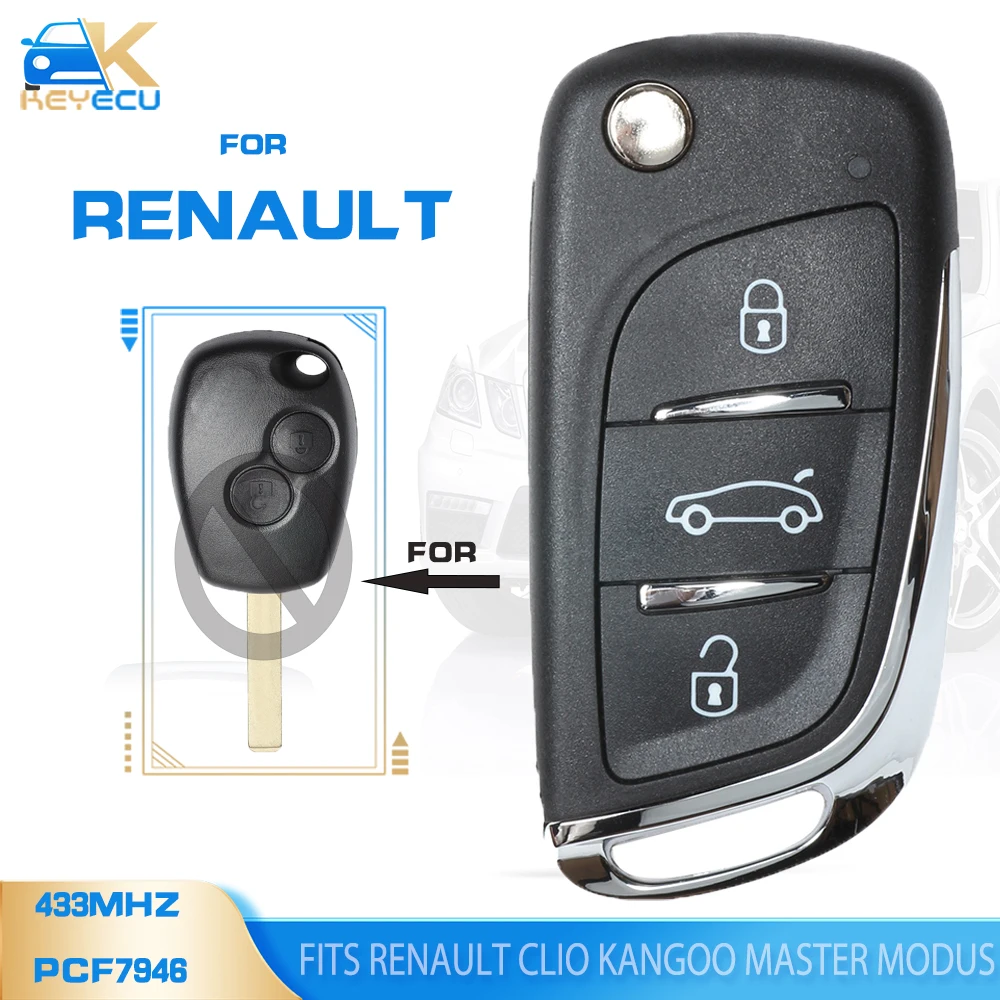 

Обновленная флип-карта KEYECU 433 МГц PCF7946 /PCF7947 для Renault Clio Kangoo Master Modus 2006 2007 2008 2010