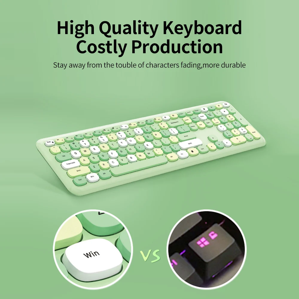 

Wireless Keyboard Mouse Combo Wireless 2.4G Mixed Color 110 Key Keyboard Mouse Set with Round Punk Keycaps for Girl