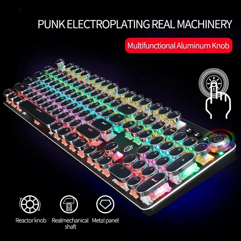 

Gaming Mechanical Keyboard Retro Punk USB Wired LED 23 Mode RGB Backlit Switch 104 Keys Full Keypad Green Axis For Computer Game