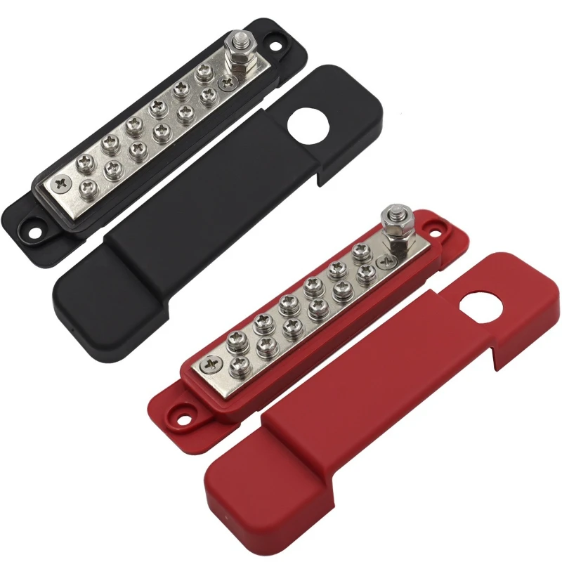 12 Point Battery Bus Bar Power Distribution Block Screw Terminal Stud M6 Electric Busbar 48V DC Black Red Automotive Car Boat