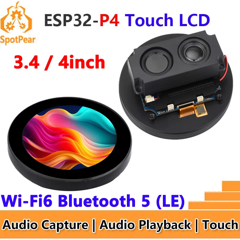 

ESP32-P4 Development Board WIFI6 3.4inch LCD Round Display 4inch TouchScreen Dual Microphones Support Wi-Fi 6 / Bluetooth 5 (LE)