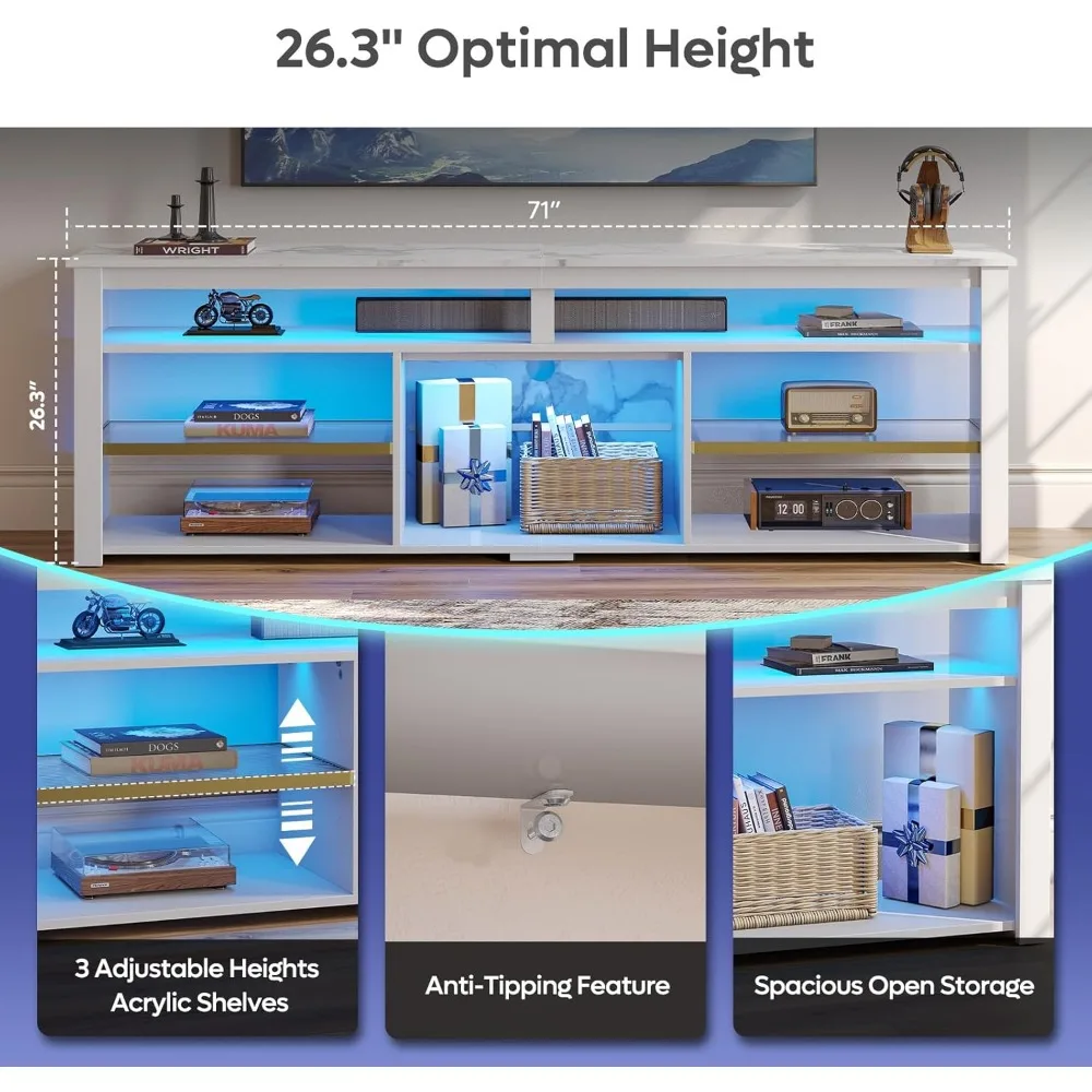 حامل تلفزيون LED بطول 75 بوصة، وحدة تحكم ألعاب لتخزين الرف قابلة للتعديل لمركز الترفيه لأجهزة PS5 وXbox والمزيد