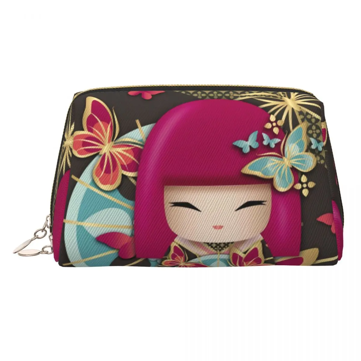 Bolsa de maquiagem japonesa para meninas sakura kokeshi, bolsa de maquiagem para mulheres, organizador de cosméticos de viagem, bolsa de higiene pessoal de armazenamento fofa