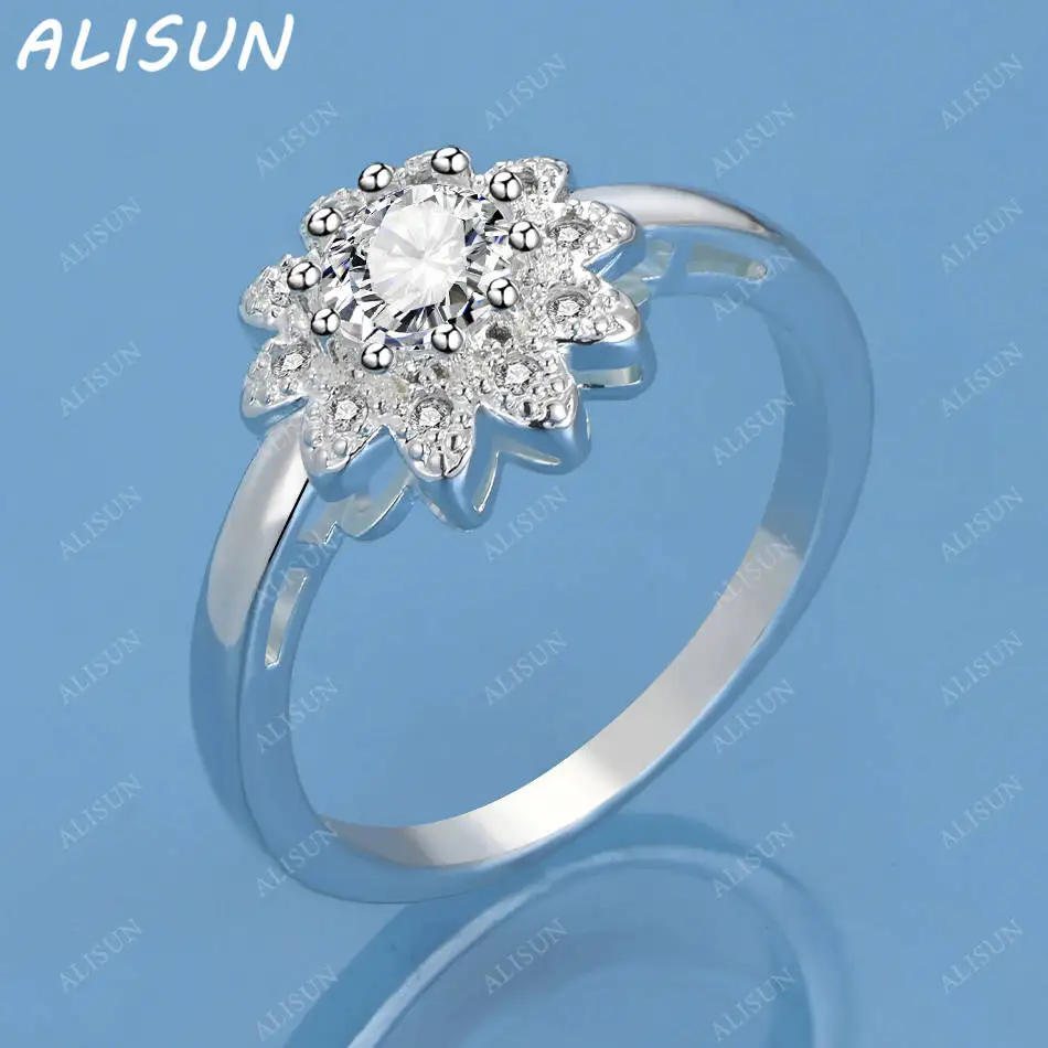 

ALISUN 925 Sterling Silver Zircons Flower Ring For Women Fashion Jewelry Vintage Grace Charm Noble Party Birthday Gifts