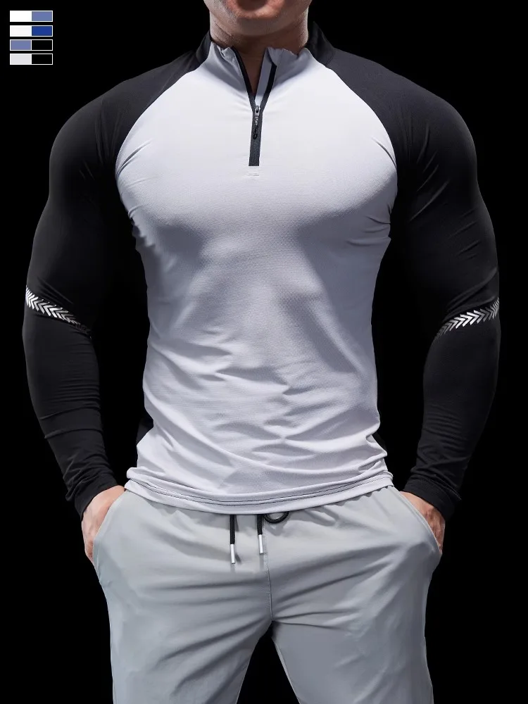 

Men Autumn Winter Tights Fitness Clothes POLO Shirts Half-zip Running Clothes Long-sleeved Quick-drying Stretchy Sports Thin