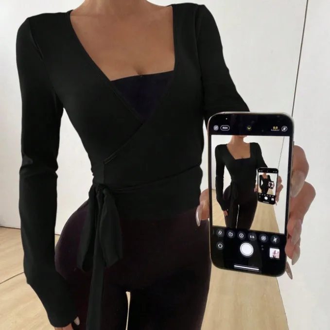 

Новый солнцезащитный топ, дышащая футболка для йоги, блузка на шнуровке, спортивный топ, женская одежда для йоги