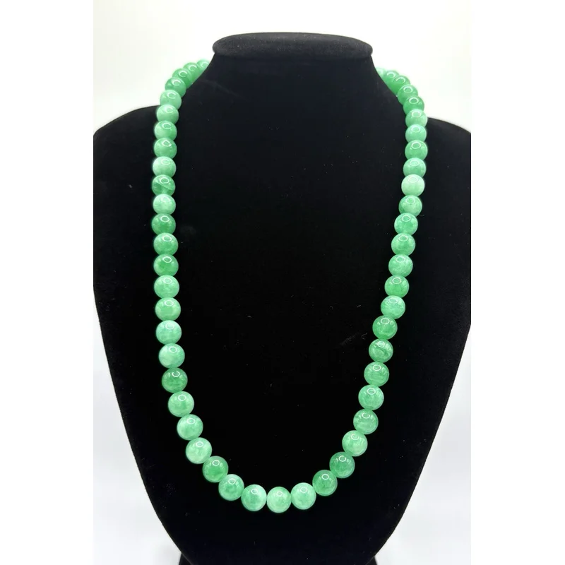 

100% Grade A Jadeite Jade Beautiful Emerald Color 17.5in Nelace 7.5mm Wide