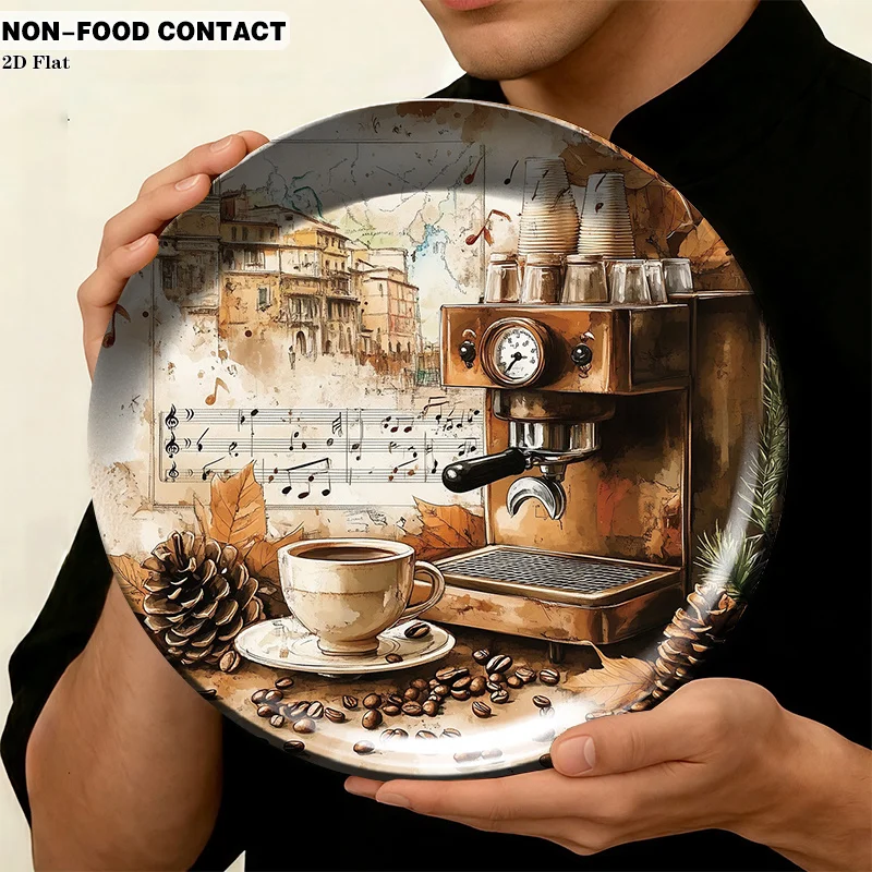 1pc Ceramic Decorative Plate, Coffee Machine Autumn Scene Art Decorations, (For Decorative Purposes Solely, NON-FOOD CONTACT) -