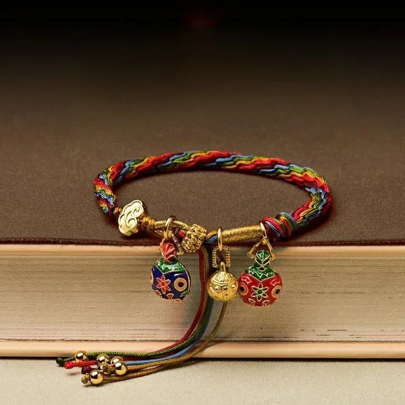 ANGLANG Colorful Rope Gold Swallowing Beast Couple Bracelet Women's Year of Life Hand-woven Red Hand Rope Round Hand Rope Men's