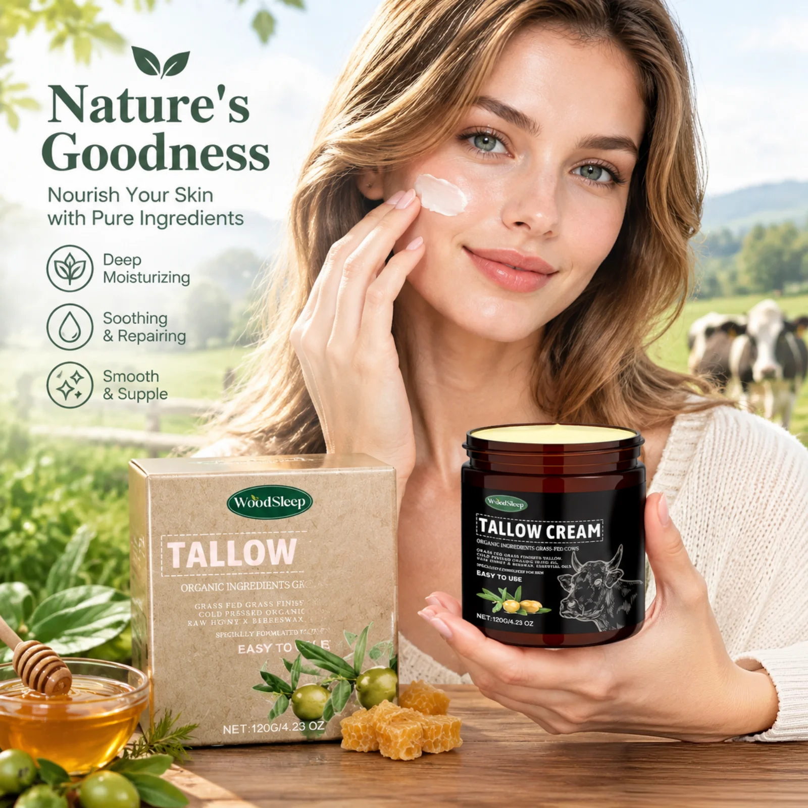 WoodSleep Tallow Cream Acne Soothing Skin Texture Improvement Skin Barrier Repair Skin Body Moisturizing Nourishing Cream 120g