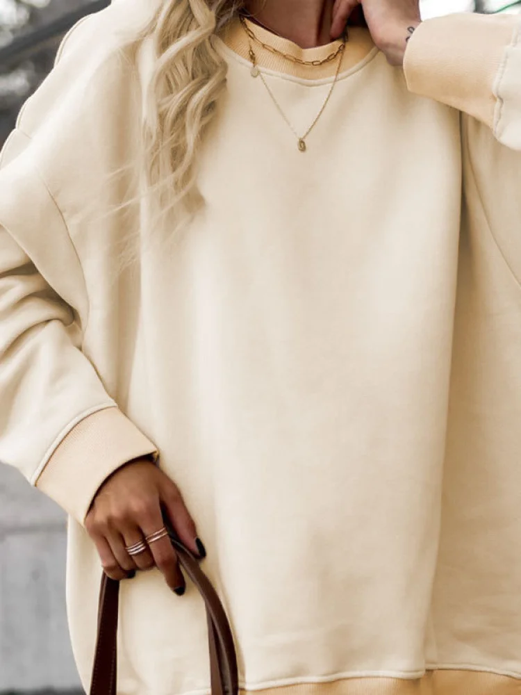 

Свободный круглый комплект спортивной одежды для женщин, осенне-зимний новый удобный свитшот и брюки из комбинированного полиэстера