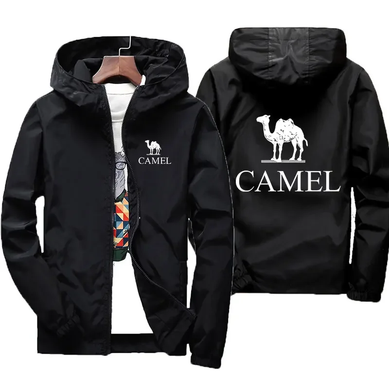 

CAMEL Men's Hooded Jacket Spring and Autumn Brand Men's Windbreaker Fashion Casual Zipper Hooded Jacket Men's Slim Fit Jacket