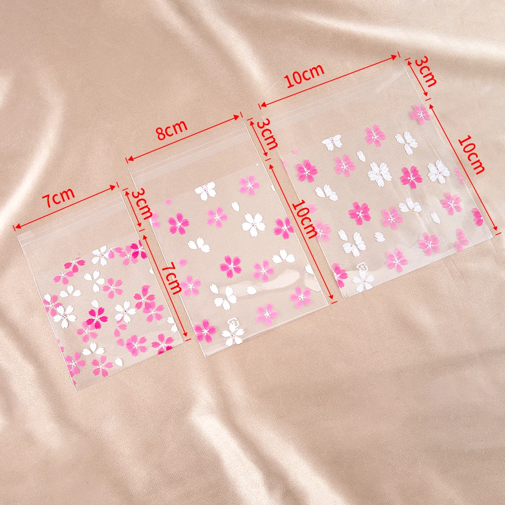 50Pcs 7x7/8x13/10x13mm Pink White Leaf Plastic Clear Gift Pouch Self Adhesive Biscuits Candy Jewelry Gift Packaging Plastic Bag