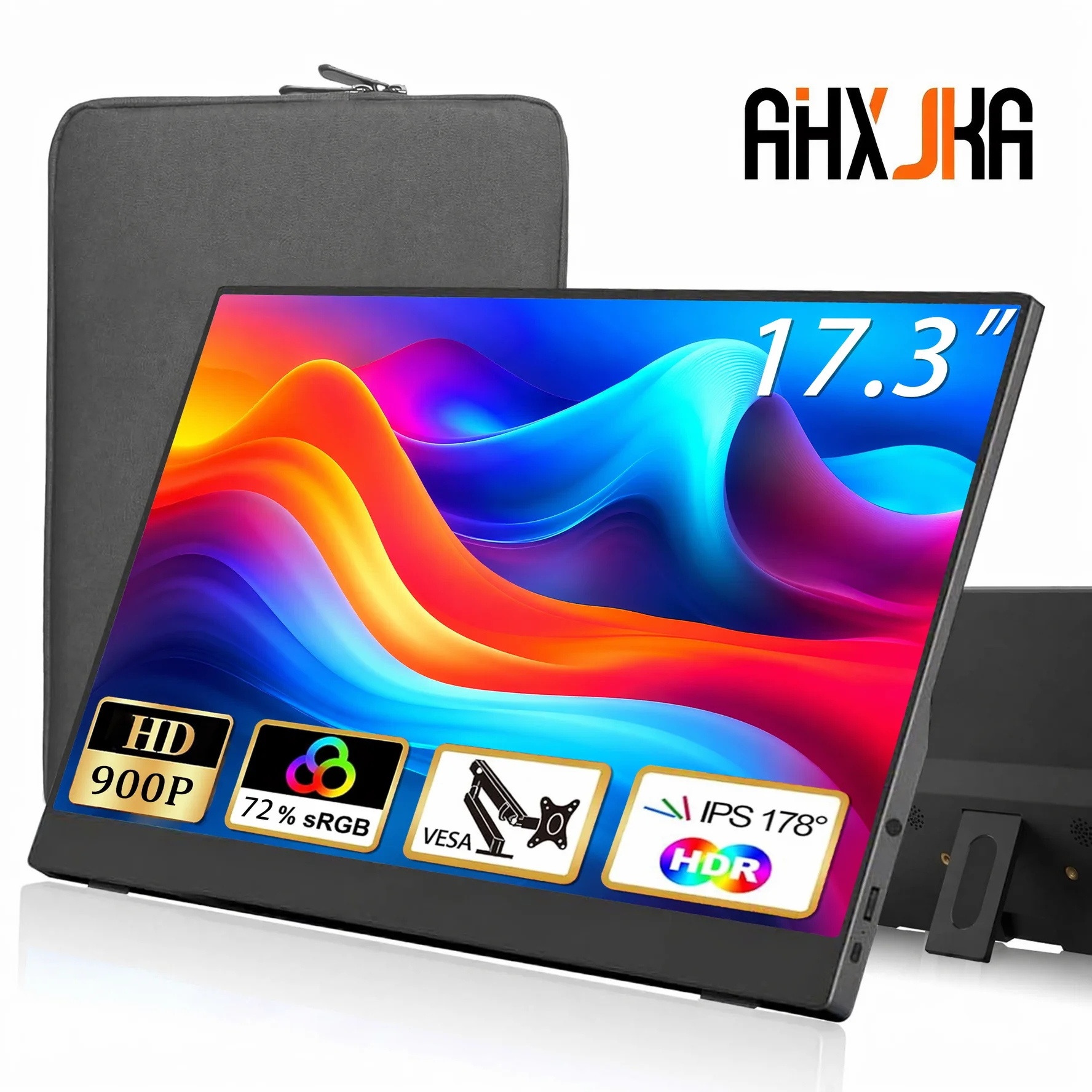 AHXJKA 17.3-Inch Portable Mobile Monitor 72%SRGB 60Hz 768P Second Screen for Laptops Suitable for Mac Xbox PS4/5 Switch