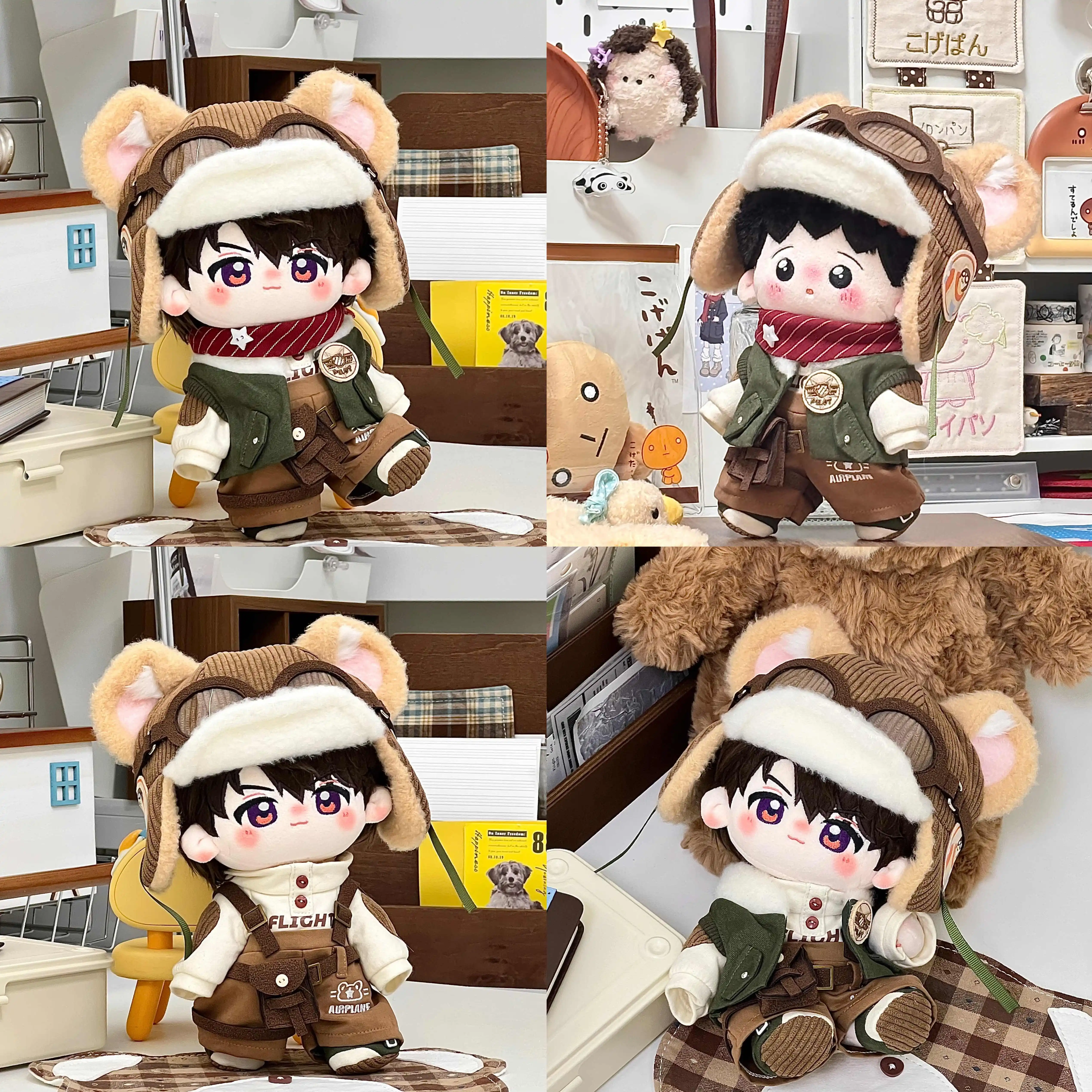 20cm Doll Clothes Mouse Pilot Cute Cool Hat Goggles Coat Vest Pants Shoes Triangle Towel Costume Suit Doll Anime Figure Game Toy