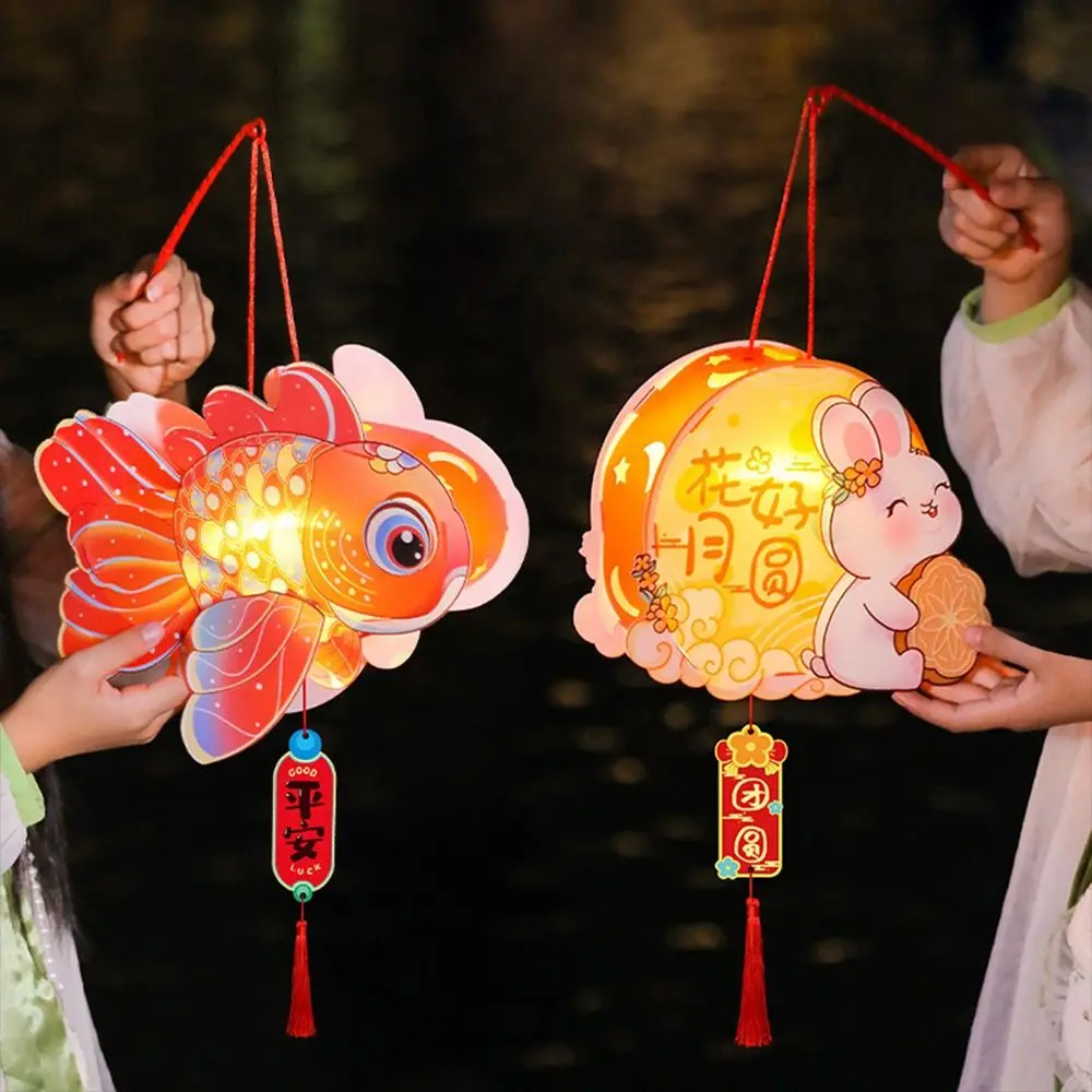 

With LED Light Mid-Autumn Lantern DIY Materials Handmade Blessings Chinese Style Lantern Lamp Luminous Rabbit