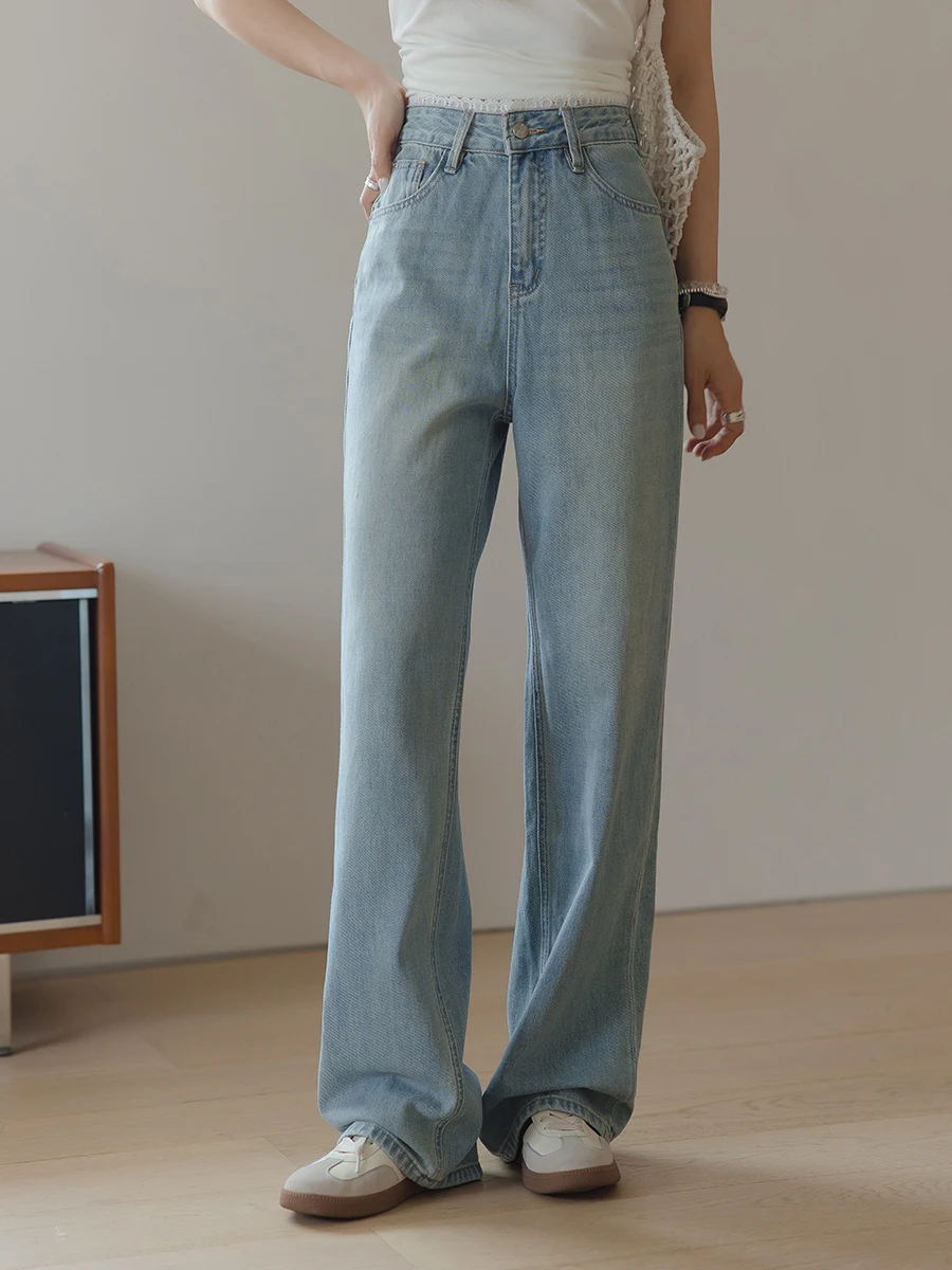 

Blue High Waist Loose Straight Leg Jeans Women's Spring New Sle Casual Cotton Stretch Denim Pants Versatile Slimming Trousers