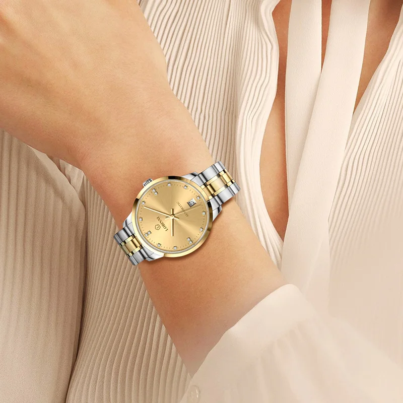 ساعة يد LOBINNI 33 ملم كلاسيكية للنساء من الفولاذ المقاوم للصدأ للسيدات ميوتا 821A حركة أوتوماتيكية ميكانيكية