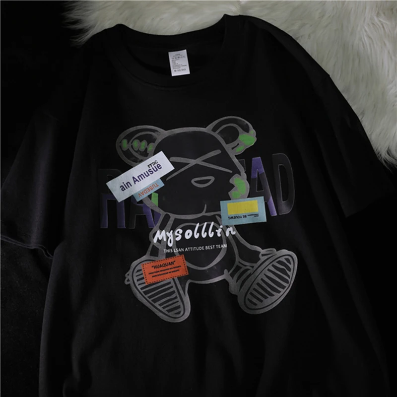 

ex ort Sve T-irt Brand Bear Design Summer Casual Loose Fit Polyester Cotton Blend Youth Faion round Ne Tee