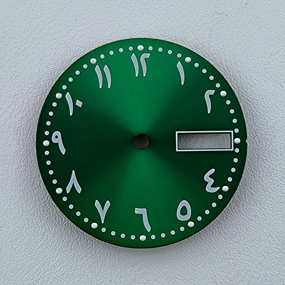 Tarcza NH36 28,5 mm Tarcza zegarka Cyfra arabska Tarcza Niestandardowe logo Tarcza Zielona świecąca tarcza Pasuje do akcesoriów do zegarków z mechanizmem NH36
