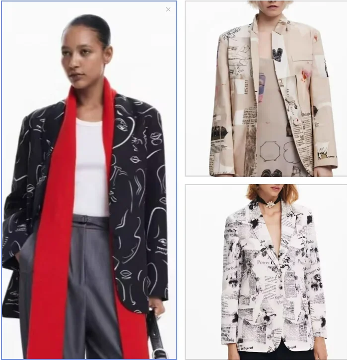 

Внешняя торговля, оригинальный одиночный испанский весенний модный универсальный женский пиджак с принтом