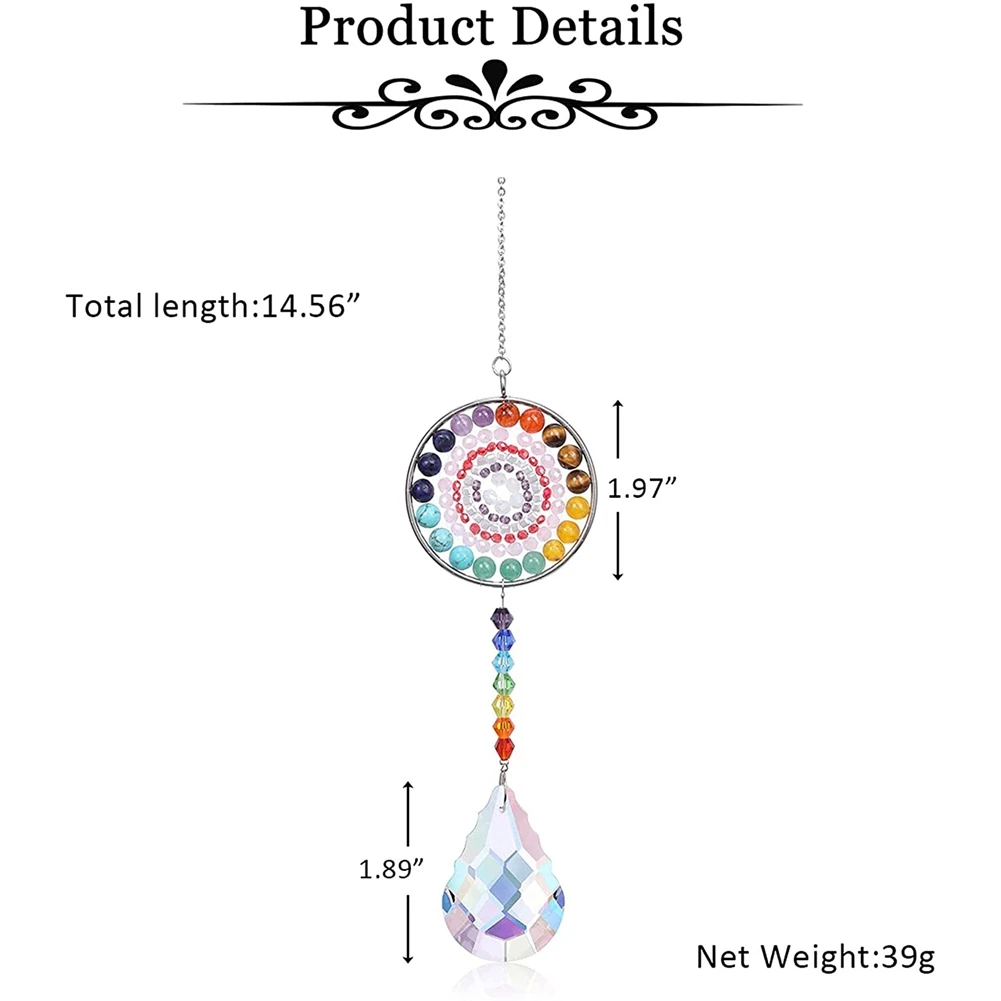 7 Chakra Cristal Suncatcher, cristais redondos Bead Pingente, Pendurado Prisma Drop, Sun Catchers para Windows, Home Garden Decor ,A