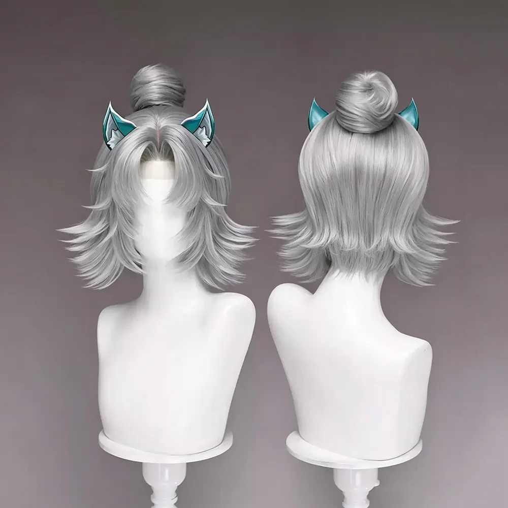 Superhero White Fox Cosplay Wig Women Silver Grey Hair Heat Resistant Synthetic Wigs Halloween Prop