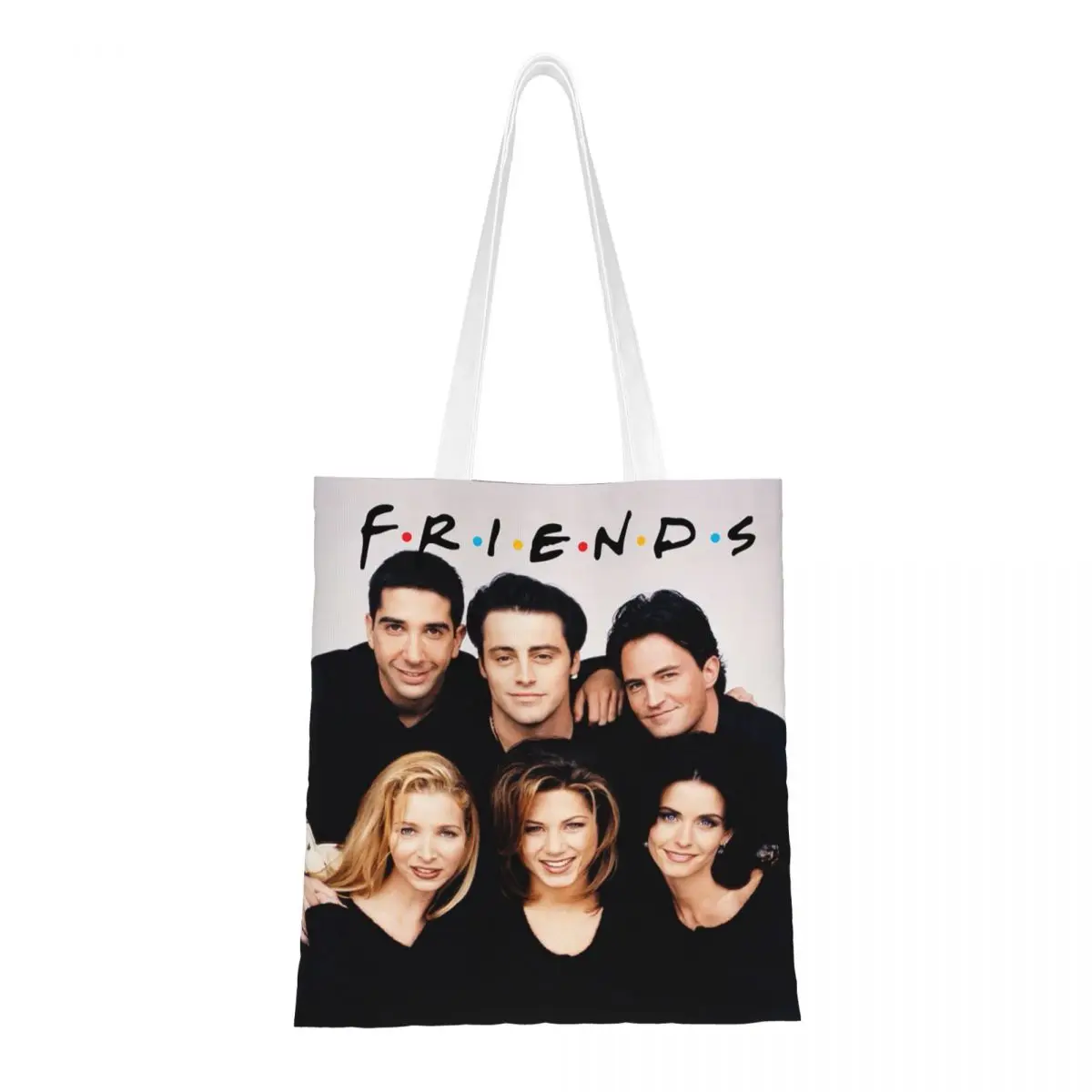 

Women Men Friends TV Show Tote Bags Canvas Rachel Monica Joey Ross Grocery Bag for Ladies Handbags
