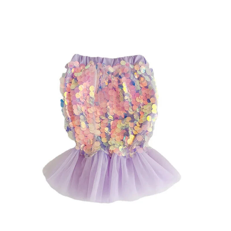 Girl Baby Sparking 3D Sequin Fishtail Skirt 2024 Kids Elastic Waist Mesh Spliced Fairy Princess Skirt Stage Performance Skirts