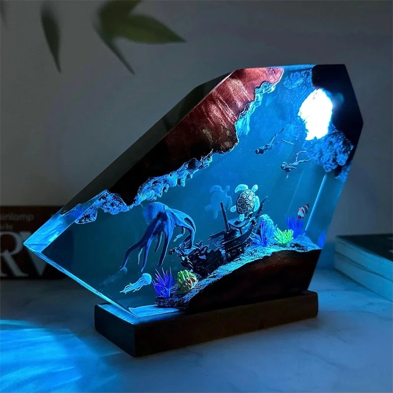Resin Gift Lamp 3D Model Giant Octopus Diver Creative Night Light Figurine For Home Display Table Decor Cozy Party Centerpiece view 5