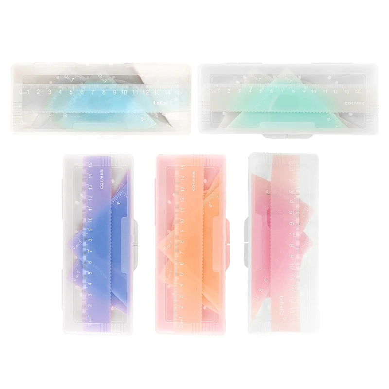 geometria da 4 pezzi Goniometro in plastica 2 per righelli triangolari Righello da 15 per Stude