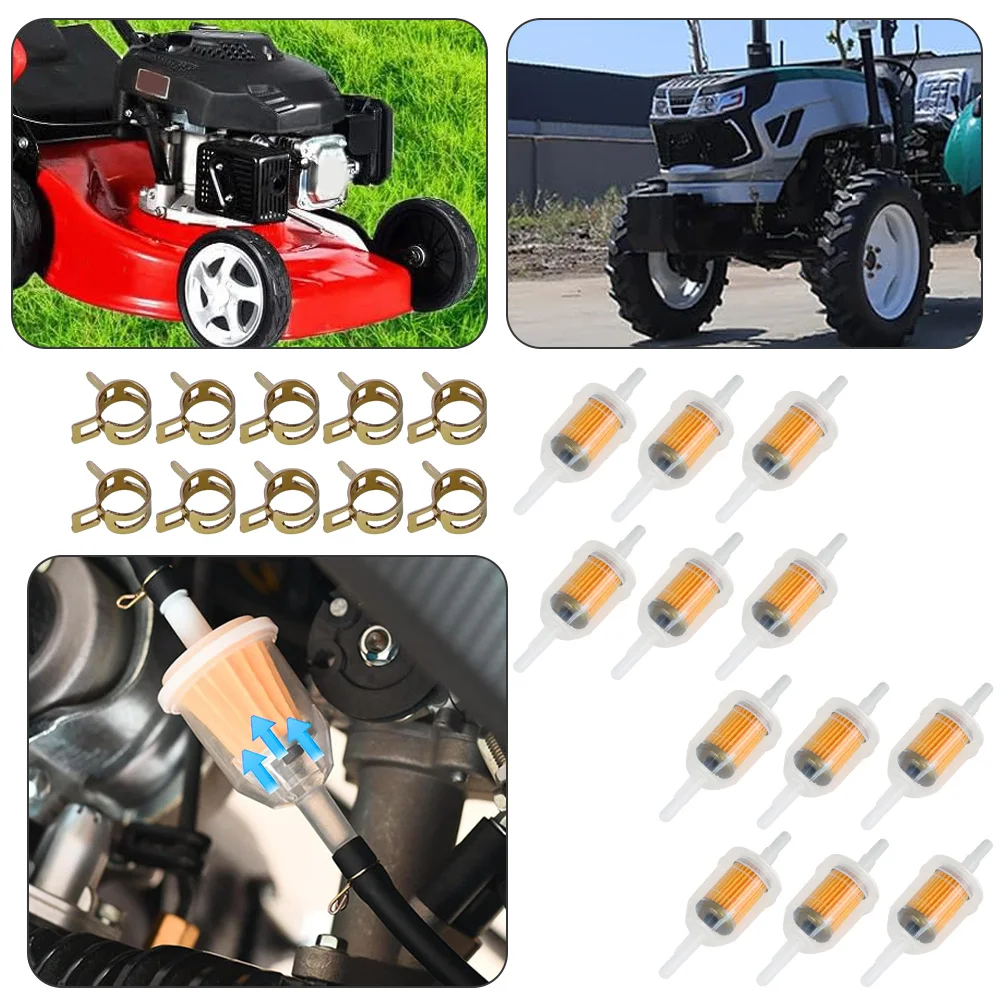 

12Pcs Inline Fuel Filter Set With 12 10mm Buckles For Kohler John Deere Kawasaki engines Small Engine Lawnmower