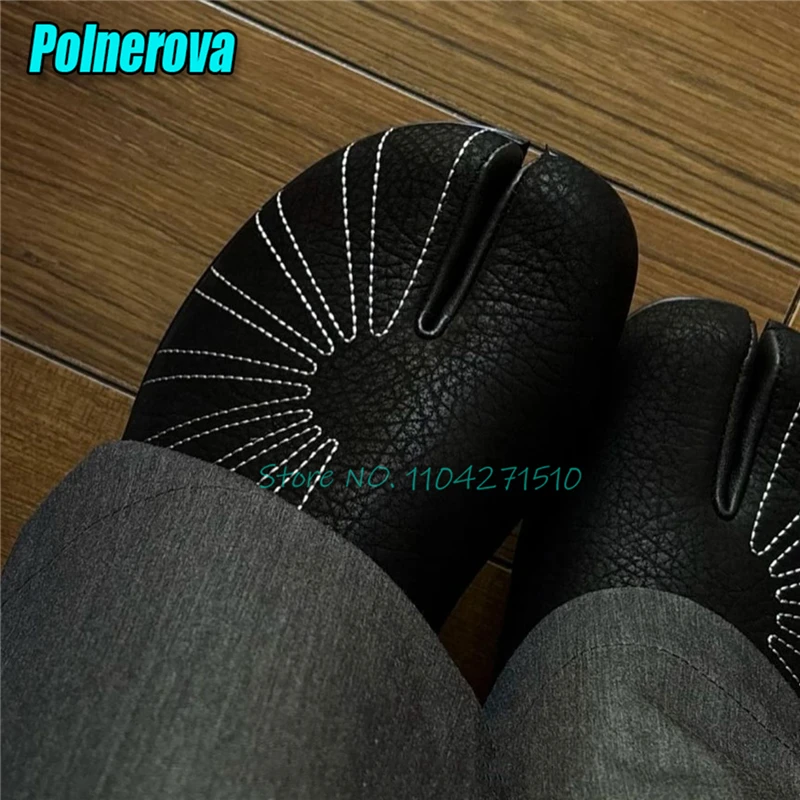 Split Toe Half Slippers for Men Women Black Soft Leather Comfortable Flat Mules Flip Flops Summer New Couple Casual Shoes