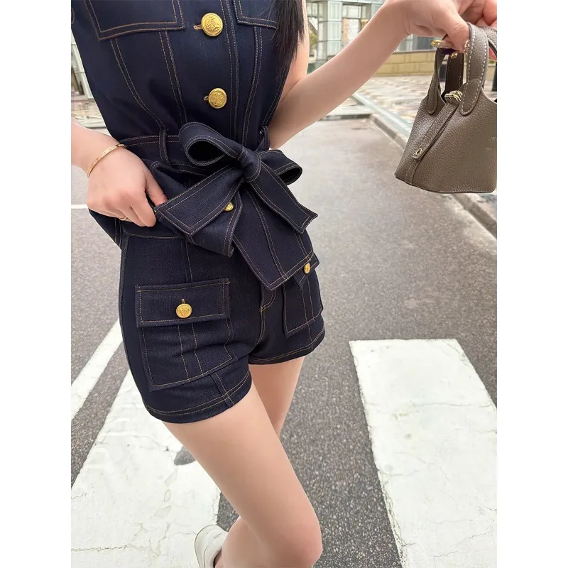 

High Waist Denim Shorts Women's Spring New Style Slimming Outer Pocket Design Casual Straight Leg Pants by LADIESFIRST