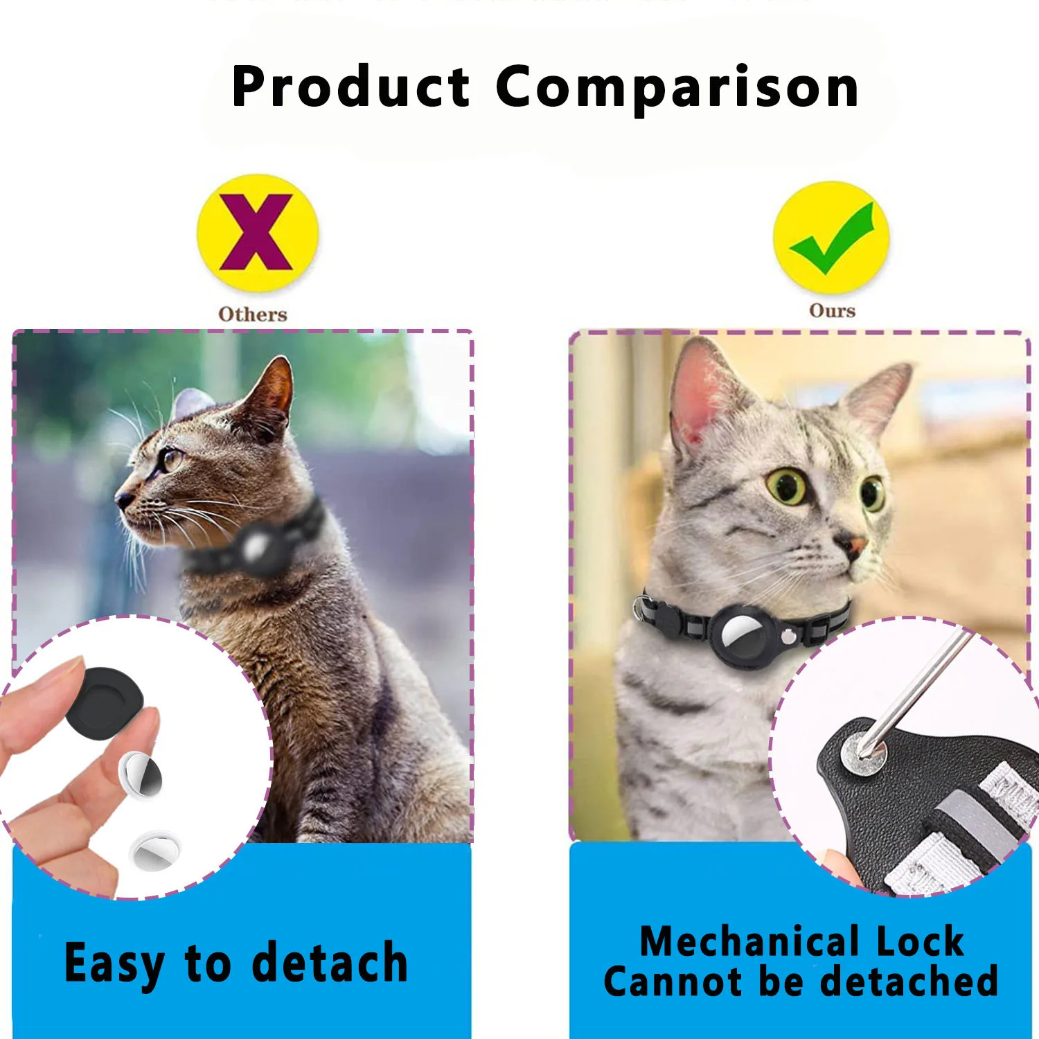 Collar con soporte AirTag para gato, tiras reflectantes separables, Collar ajustable para gatito, Collar impermeable con campana para gato, estuche