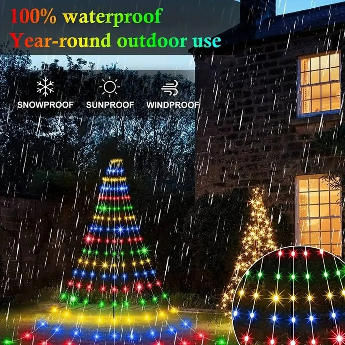 شجرة عيد الميلاد شريط إضاءة الزخرفية RGB ضوء النجوم سلسلة 180LED Dreamcolor شلال شجرة الجنية ضوء 8 طرق جليد ضوء #3