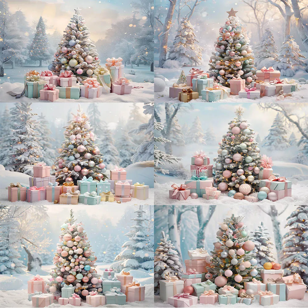 

Christmas Pine Tree Gift Backdrops Girl Portrait Photography Kids Photocall Snow Landscape Photo Background Studio Props