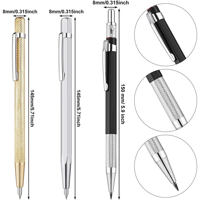 4 Piece 2 Mm Carpenter Pencils With Marker Refills And Tungsten Carbide Tip Scriber Engraved Pen For Wood Ceramics Metal