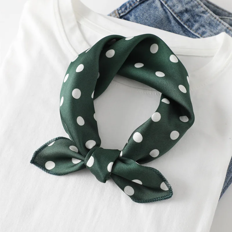 Dot Print Design Luxury Small 50cm Square Women Silk Scarf Handkerchief Hair Band Decorate Scarves Bandana image 2