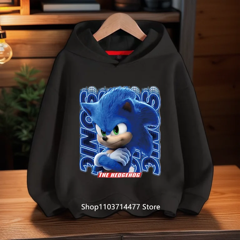 Hot Super Sonics Hoodies Cartoon Print Pullovers Baby Kids Boys Girls Children Long Sleeves Sweatshirt Clothing Streetwear