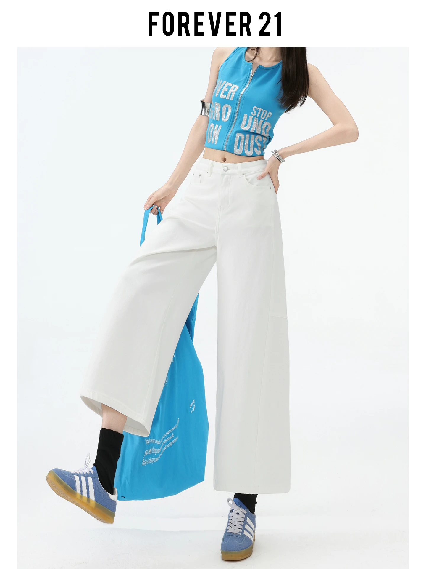 Jeans de Cintura Alta y Pierna Ancha Forever 21 para Mujer, Shorts de Mezclilla Holgados y Estilizantes de Verano, Estilo Americano Casual